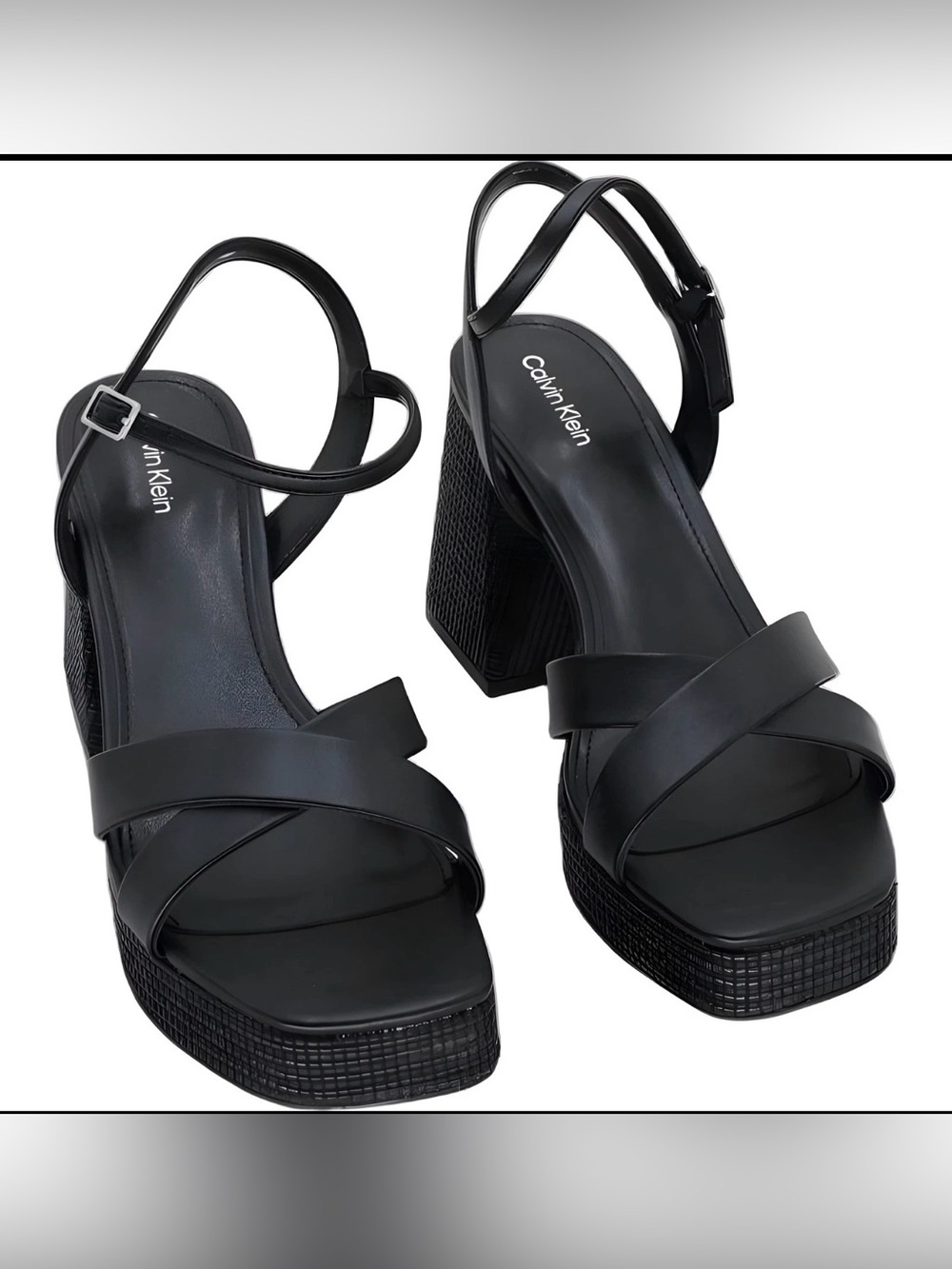 Calvin Klein Drancy Platform Block Heel Strappy Sandals Black Sz(9)
